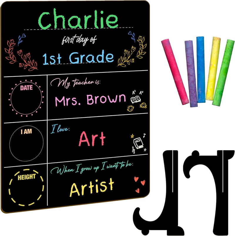 Musemory First and Last Day of School Chalkboard Sign for Kids, Reusable School Photo Prop with Chalk Surface, First Day of Kindergarten Preschool Board, Back to School Sign - Image 1